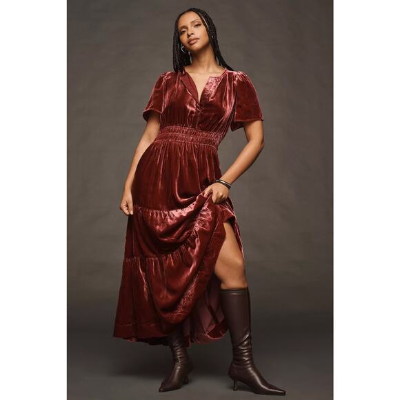 nwt by ANTHRPOLOGIE sz 2X Somerset Maxi Dress: Velvet Edition in raspberry - Picture 1 of 4